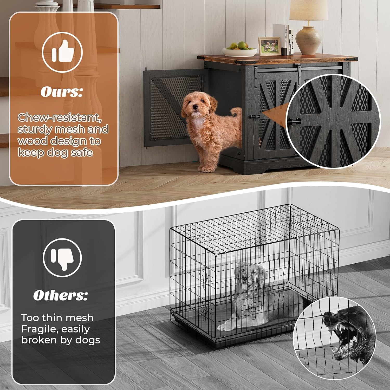 Detalle de Dog Cage Furniture: 70cm Three-Door Wooden Dog Cage with Sliding Doors (Black)