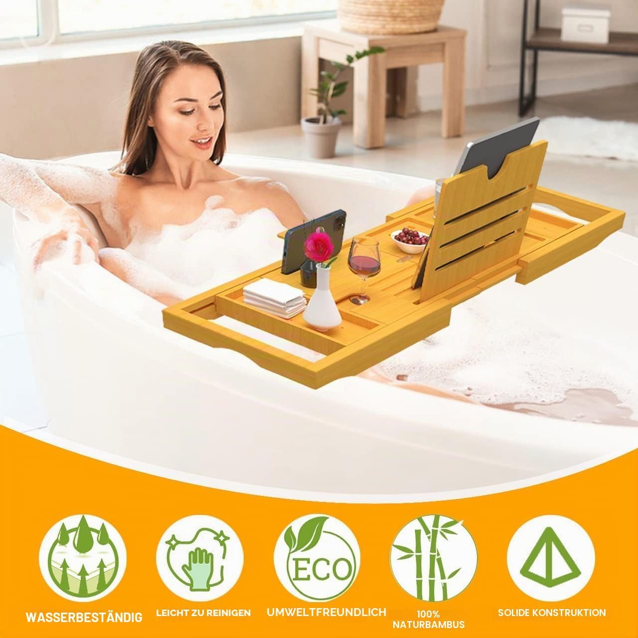 Thumbnail 6 de Ausziehbare Badewannenablage Bambus 72–102 cm