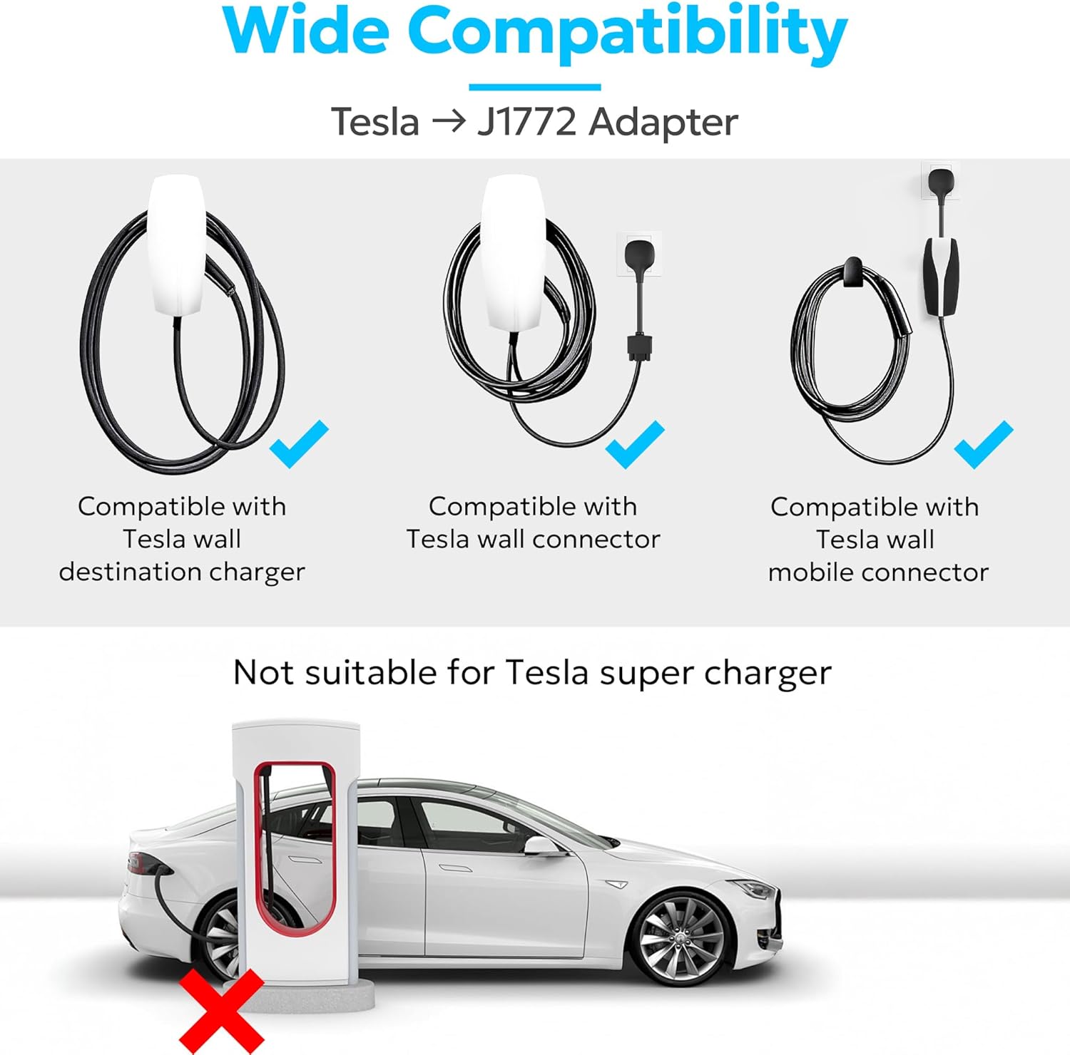 Thumbnail 3 de VIPTOO Tesla to J1772 Adapter 60A 250V AC – Real-Time Display, Dual-Lock, IP65