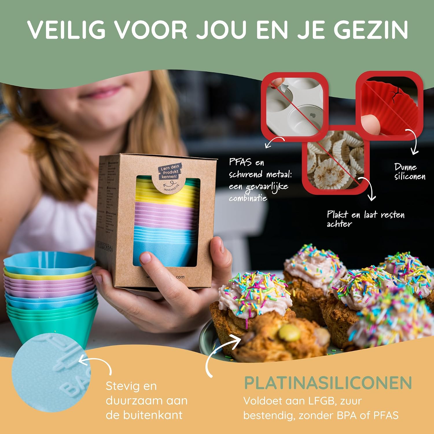 Detalle de Backefix BF-MF-Bunt siliconen muffinvormpjes, 24 stuks van 100 ml
