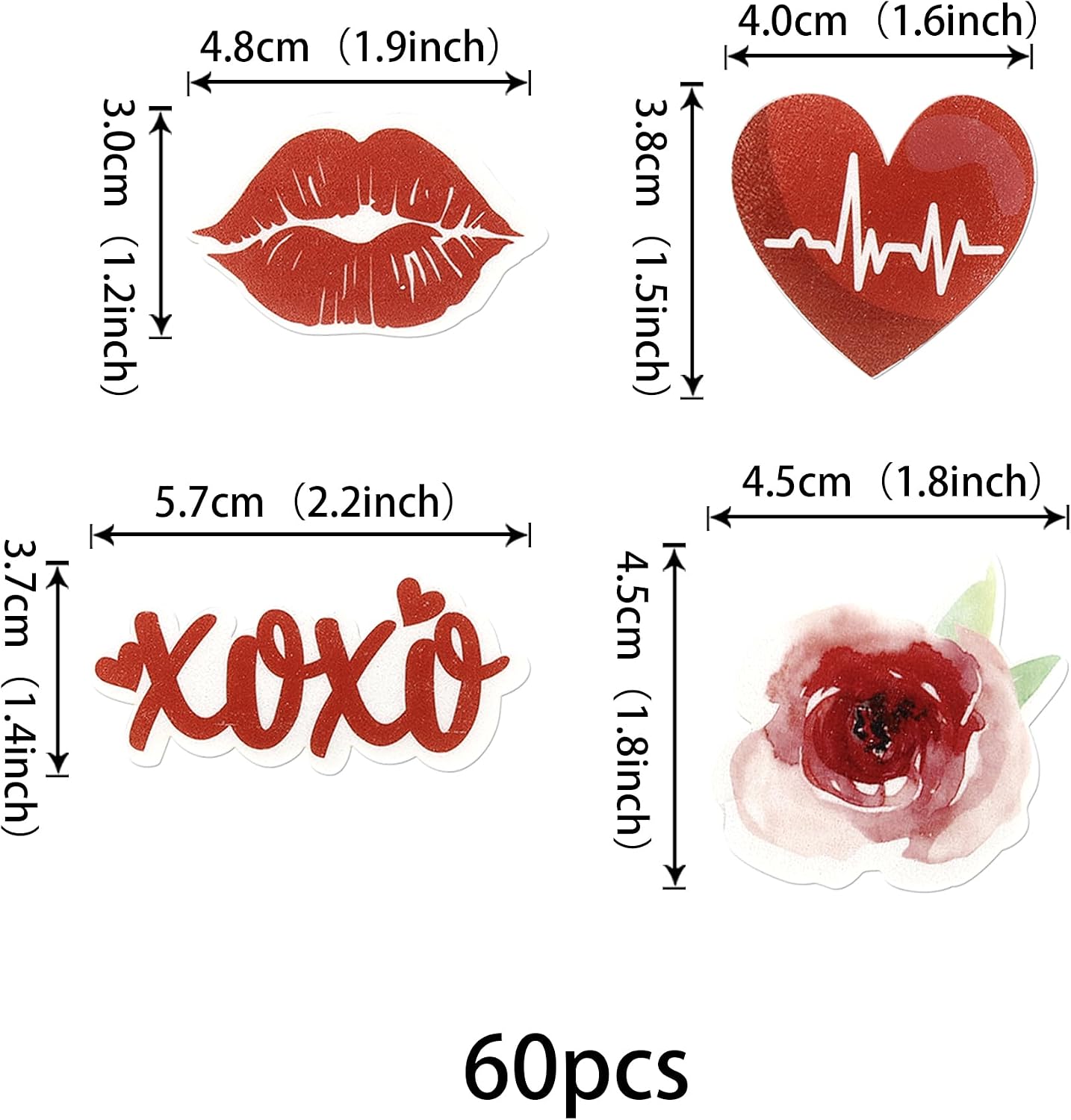 Detalle 2 de Xsstarmi 60 Pack Valentine’s Edible Cupcake Toppers (Rice Paper Lips, Love Heart & Rose) – Pre-assembled Decorations