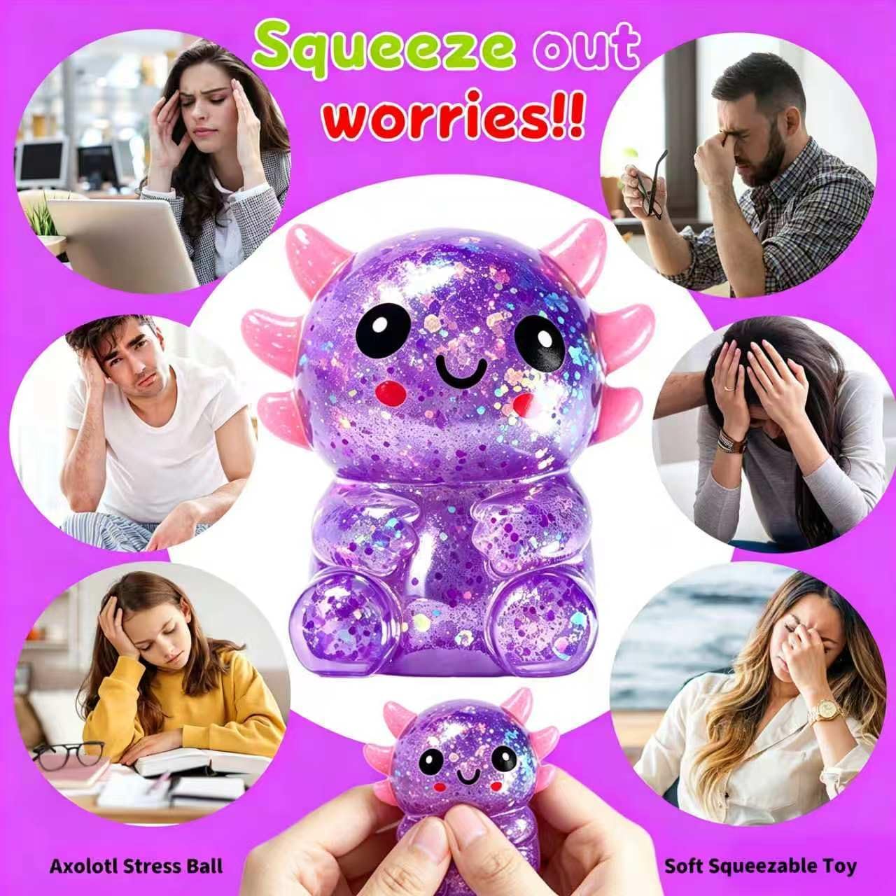 Thumbnail 3 de Axolotls Squishies Fidget Stress Ball (Purple) – Cute Sitting Axolotl Toy for Stress Relief