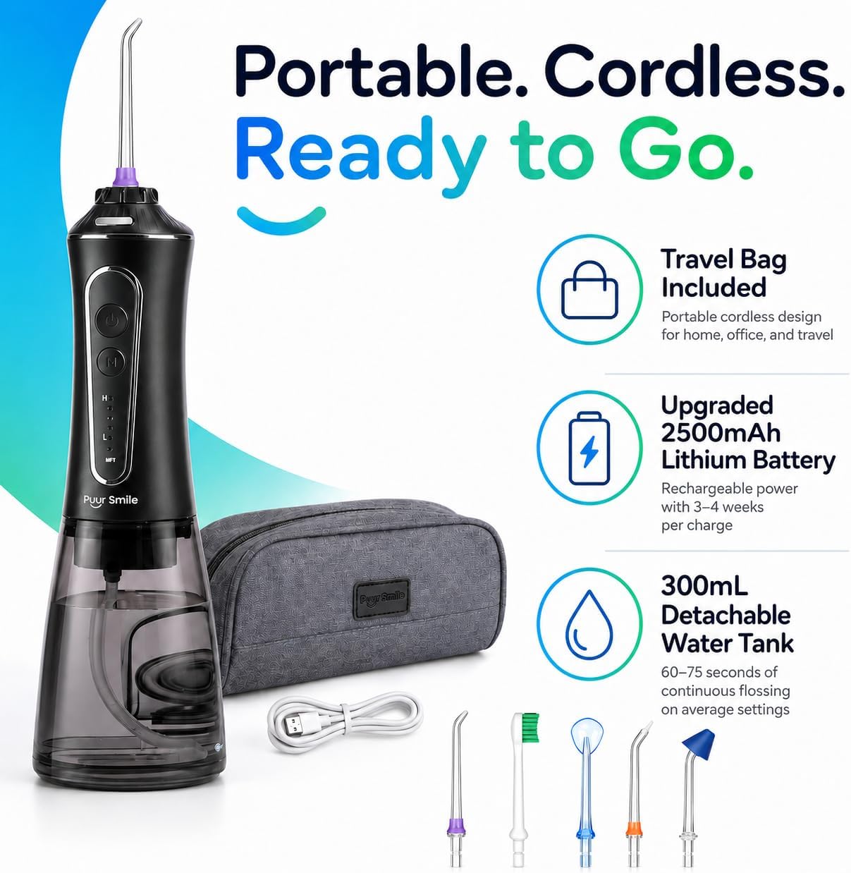Detalle de Portable Water Flosser Cordless by Puur Smile: Advanced Dental Care in a Travel-Friendly Package