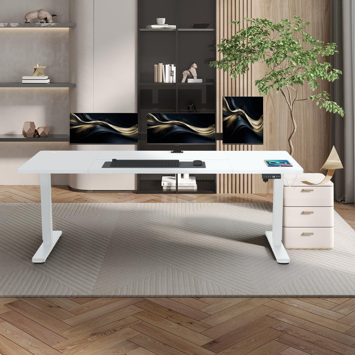 Thumbnail 1 de JUMMICO höhenverstellbarer Schreibtisch 160 x 80 cm mit Kabelwanne