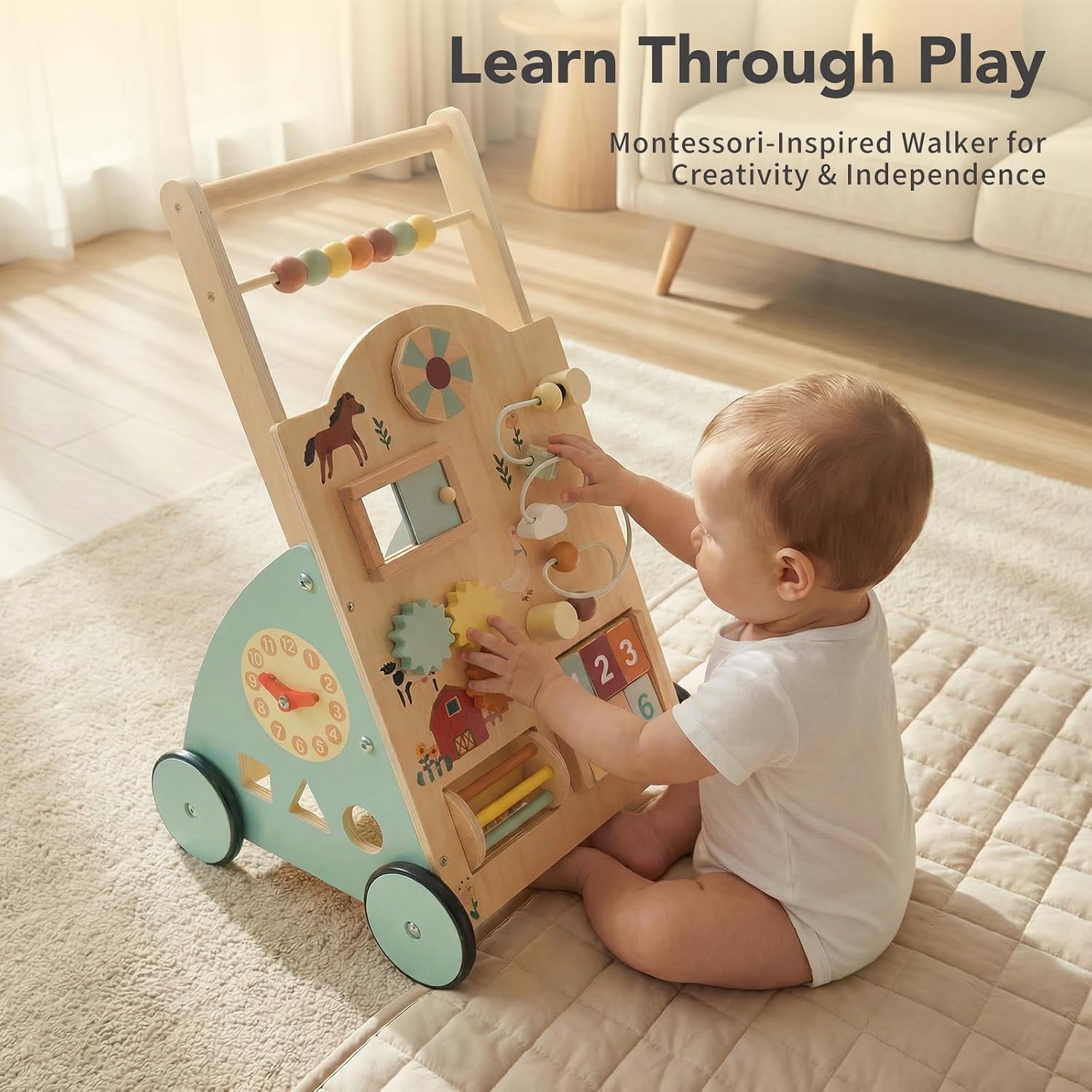 Thumbnail 5 de NEWBULIG Wooden Baby Walker Natural Wood