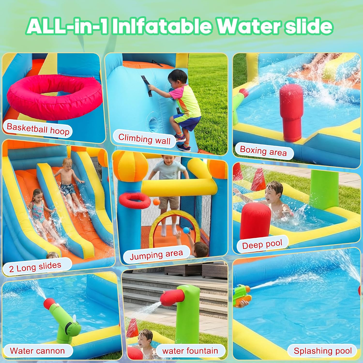 Thumbnail 1 de HIJOFUN Inflatable Bounce House with Water Slides and 550W Blower