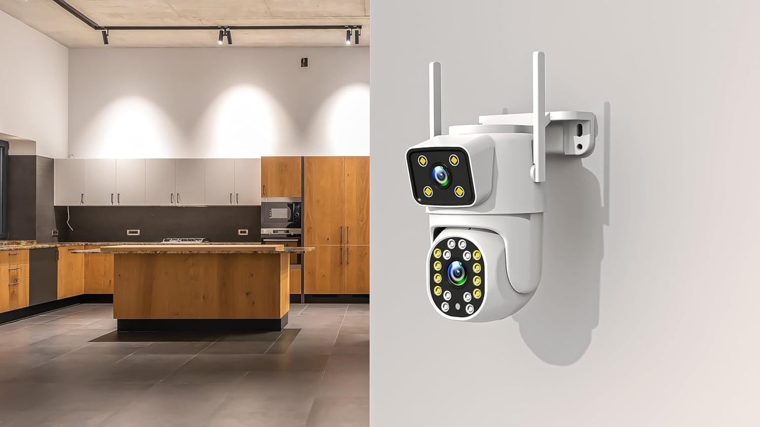 Detalle 1 de Technaxx TX-328: telecamera IP WiFi per esterni con doppia lente 2MP+2MP, rotazione 270°/90°, visione notturna a colori