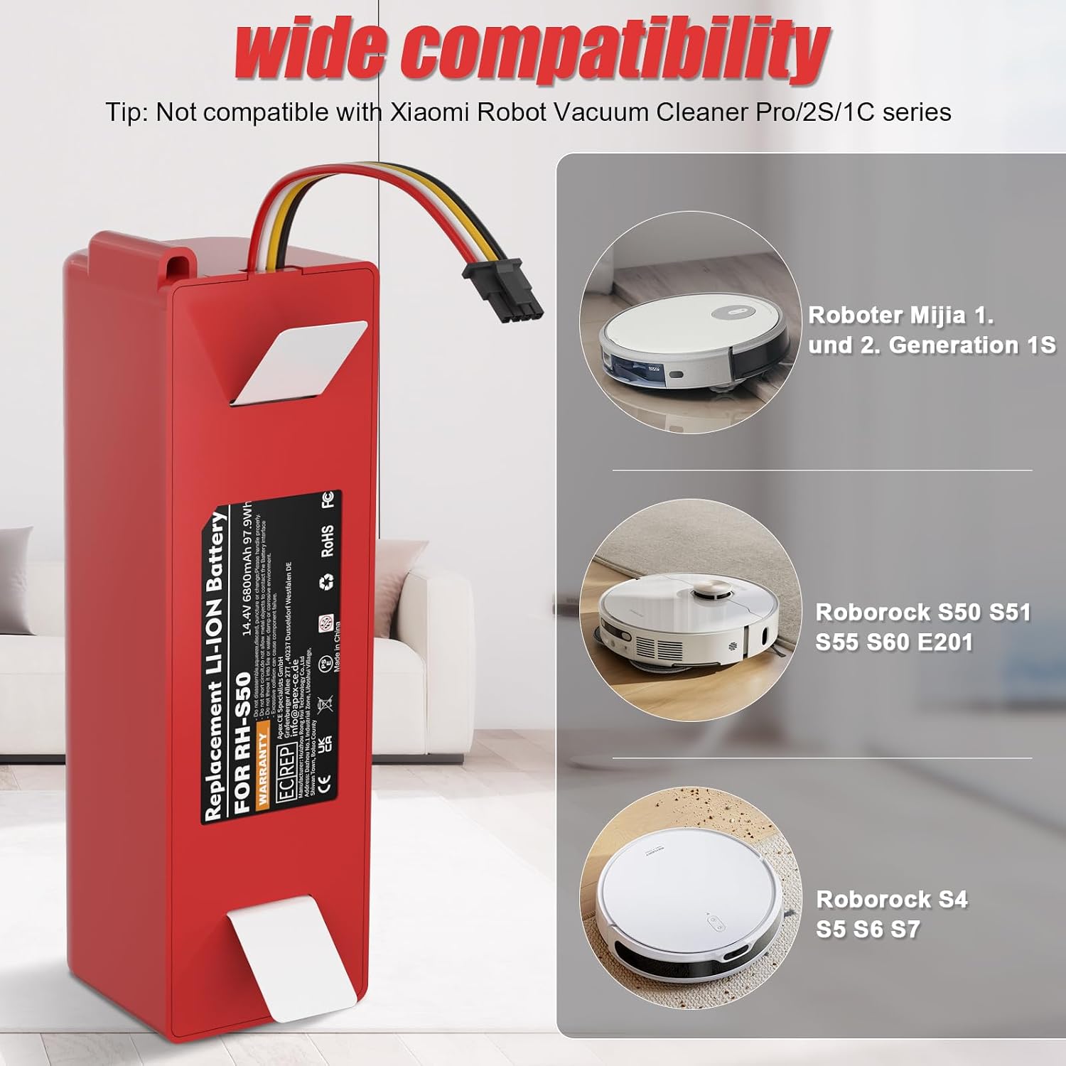 Detalle de GGiking Akku für Xiaomi Roborock 14,4V 6800 mAh