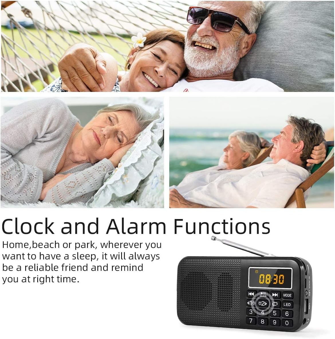 Thumbnail 2 de PRUNUS J-725 : Radio portable rechargeable avec lumière d’appoint et horloge, compacte et polyvalente