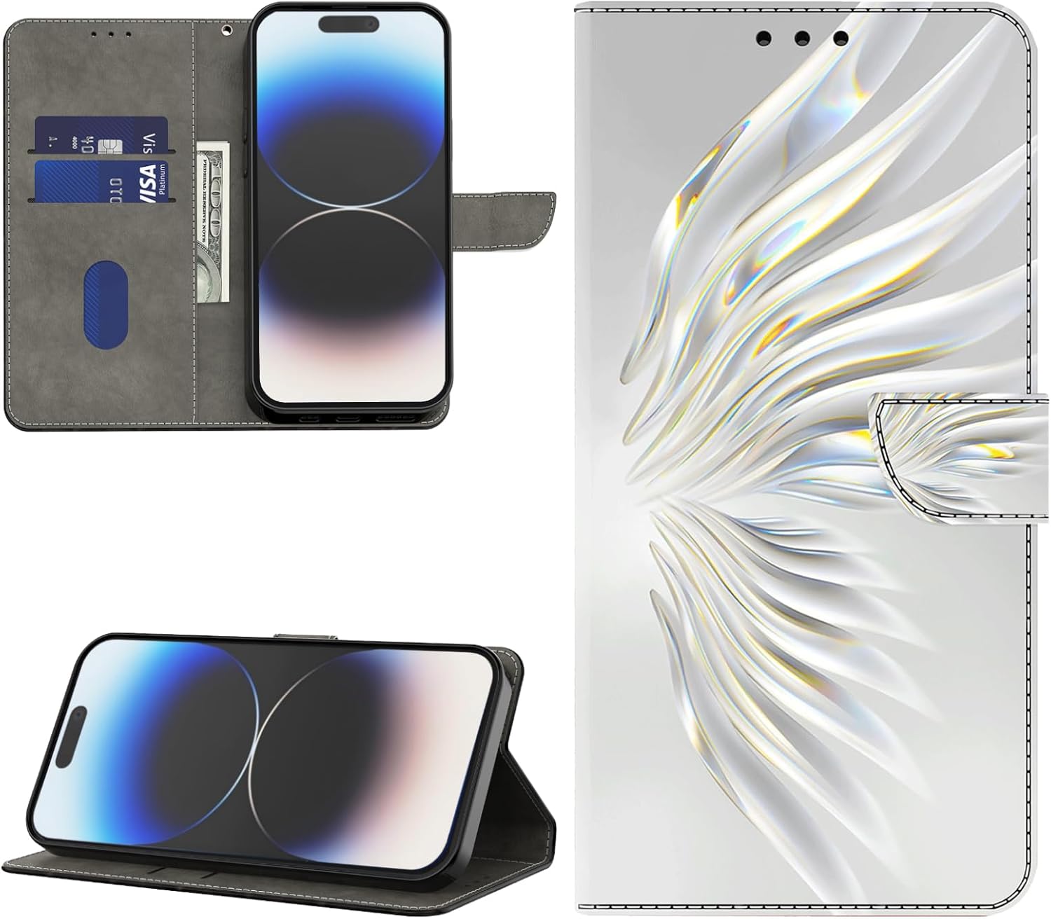 Detalle de BOLELAW Wallet Case for Samsung Galaxy S24 FE – PU leather flip cover with magnetic closure, 2 card slots & kickstand