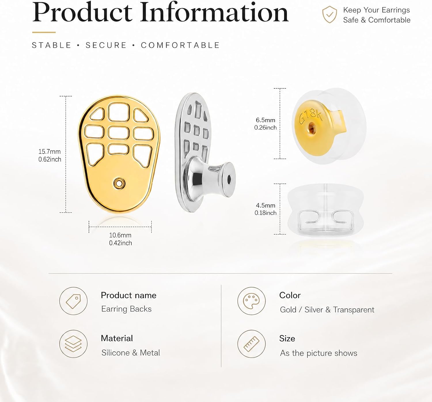 Thumbnail 6 de JUNCHONG JC-earring backs for droopy ears-D01 Racquet-Shaped Earring Backs