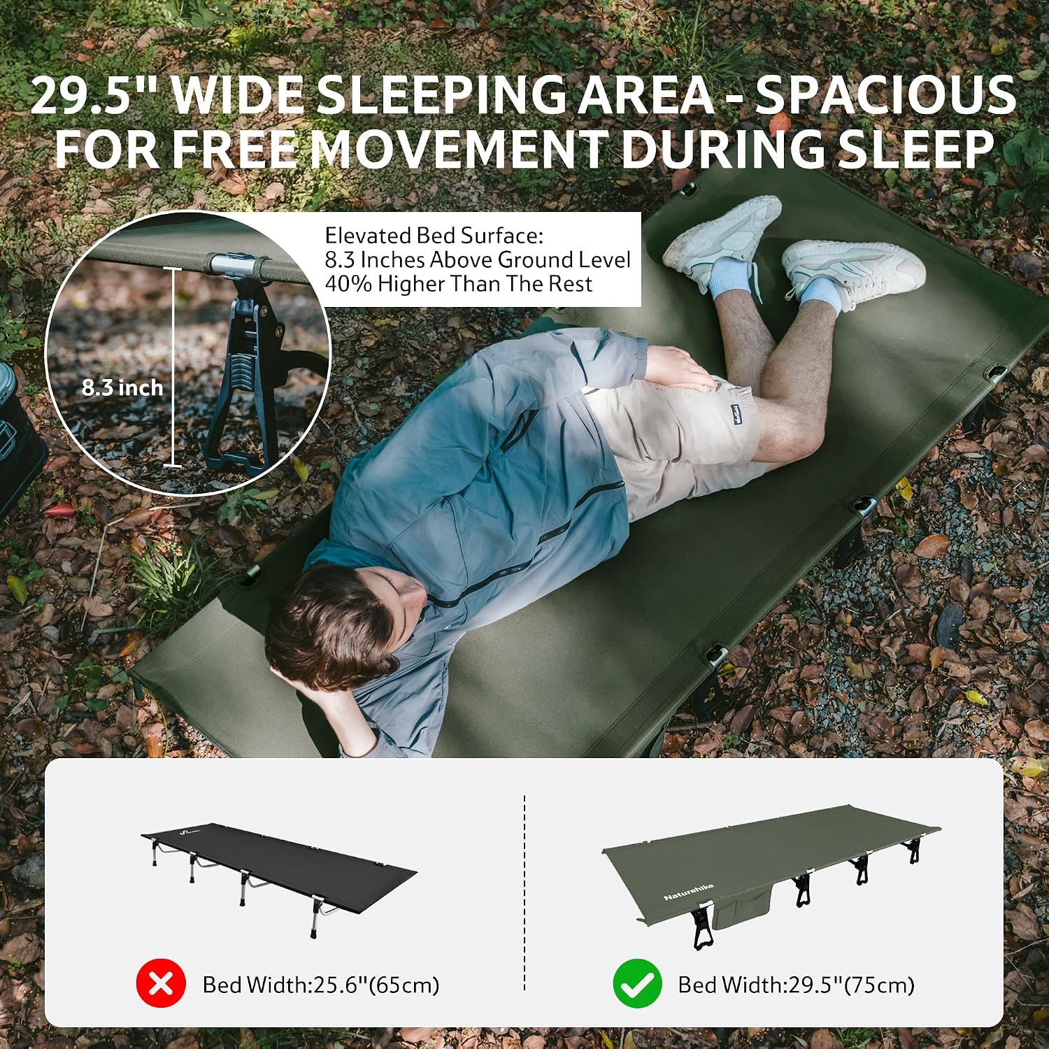 Detalle de Naturehike CNK2550WS020 Ultralight Folding Camping Cot, Green