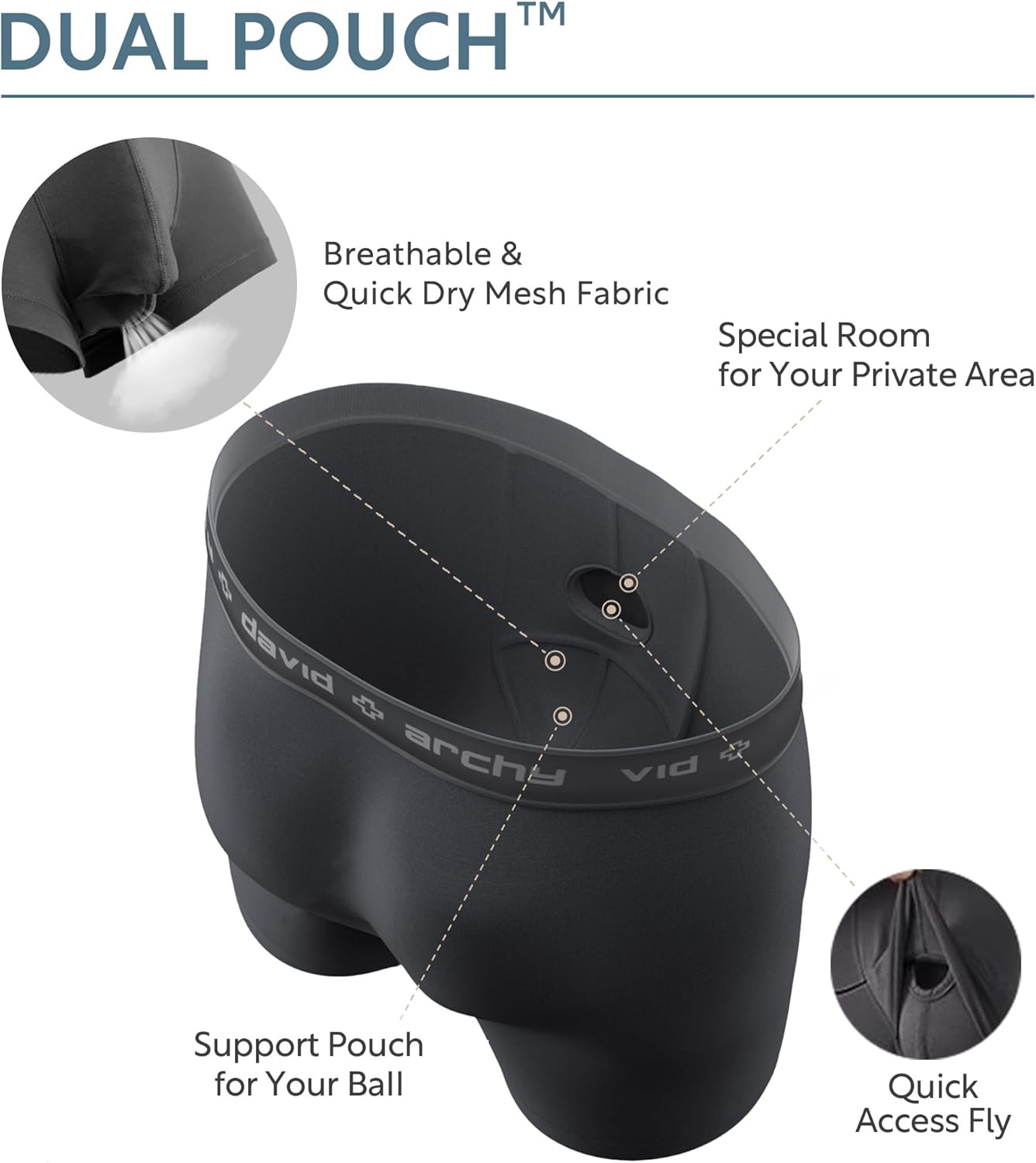 Thumbnail 1 de DAVID ARCHY Men's Modal Underwear Boxer Briefs & Trunks: Dual Pouch Support, Breathable Anti-Chafe Comfort