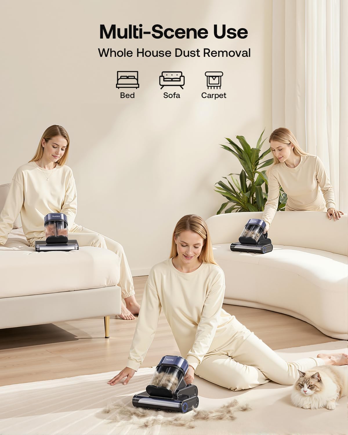 Detalle de Mattress Vacuum Cleaner with 275nm UV-C Light & 149℉ Heat — 16Kpa Suction for Pet Hair, Smart Dust Sensor, and Aromatherapy