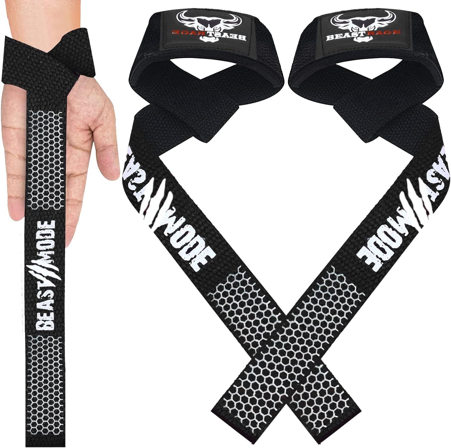 Detalle de BEAST RAGE Weight Lifting Straps with Padded Neoprene Wrist Support – Heavy Duty Cotton Wraps