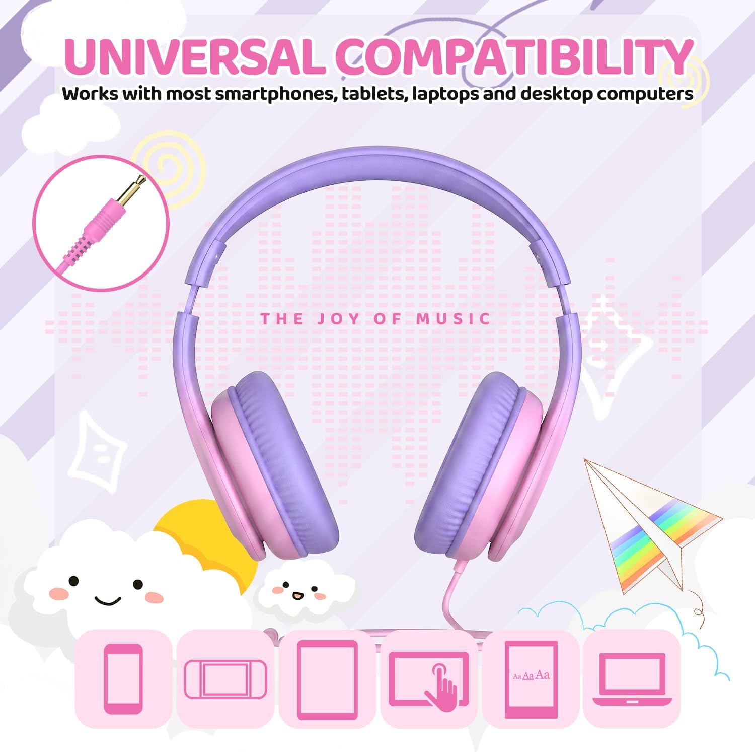 Thumbnail 5 de JoySpark Kids Headphones: 85dBA Over-Ear Wired Headphones for Kids in Gradient Pink