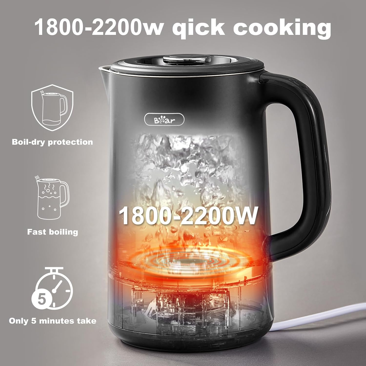Detalle de Bear 1.7L Electric Kettle 6‑temp settings 🔌
