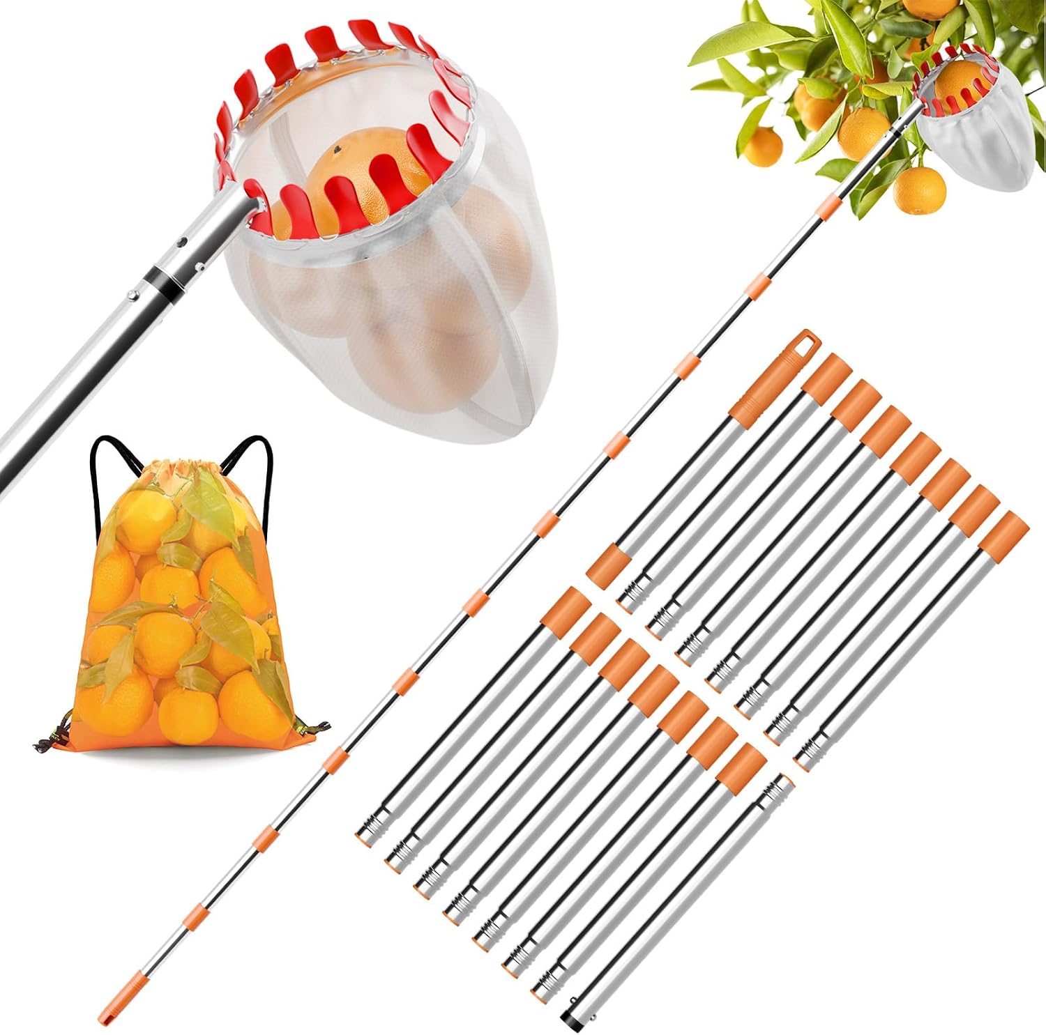 Detalle de Fruktplockare med 6 m skaft, 16 cm öppning och förvaringsväska