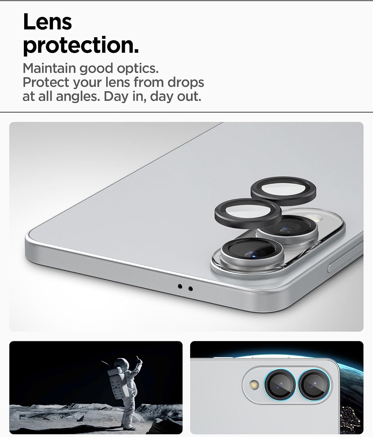 Detalle de Spigen Glas.tR EZ Fit Optik Pro protezione fotocamera per Samsung Galaxy S25 Edge, 2 pezzi (nero, durezza 9H)