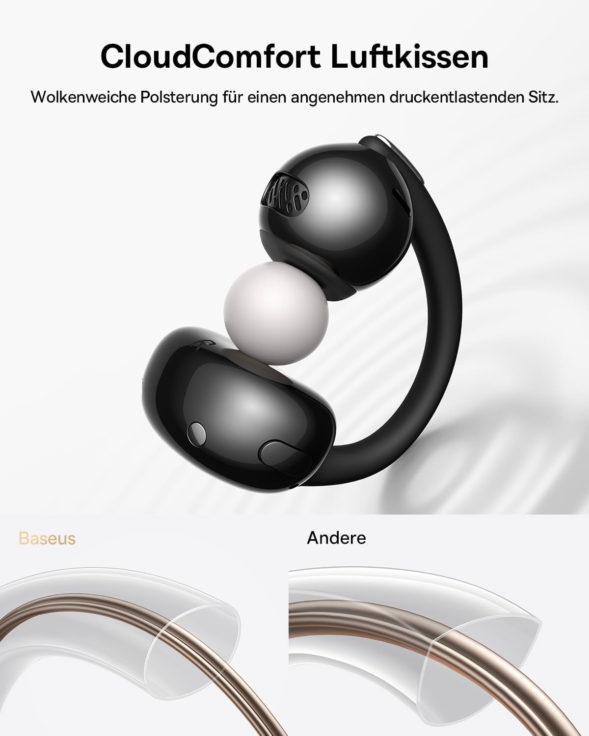 Detalle de Baseus Bowie MC2 Air Open-Ear-Kopfhörer – Clip-On Earbuds mit CloudComfort, Bluetooth 6.0, 40 Std. Akku, IP67