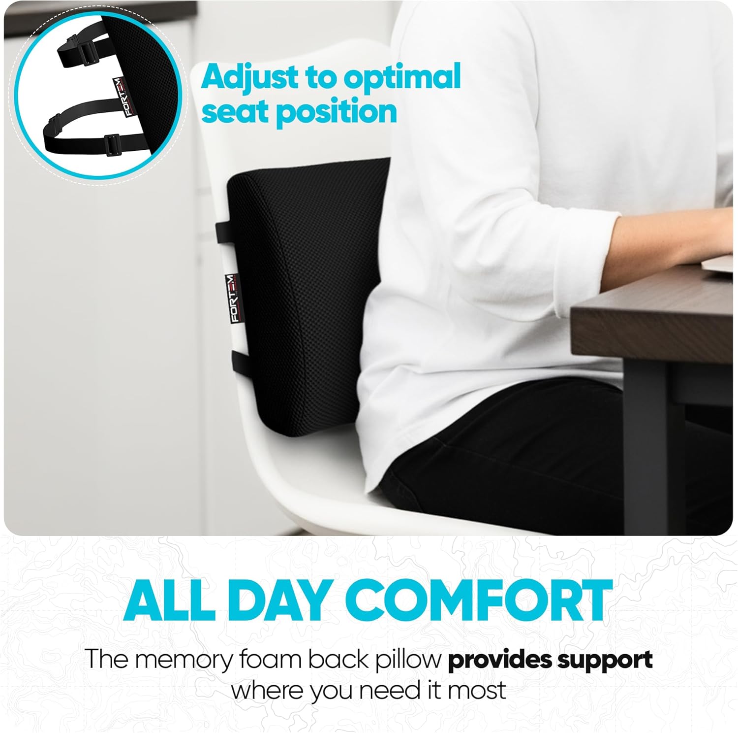 Detalle de FORTEM Lumbar Support Cushion with Memory Foam & Adjustable Straps