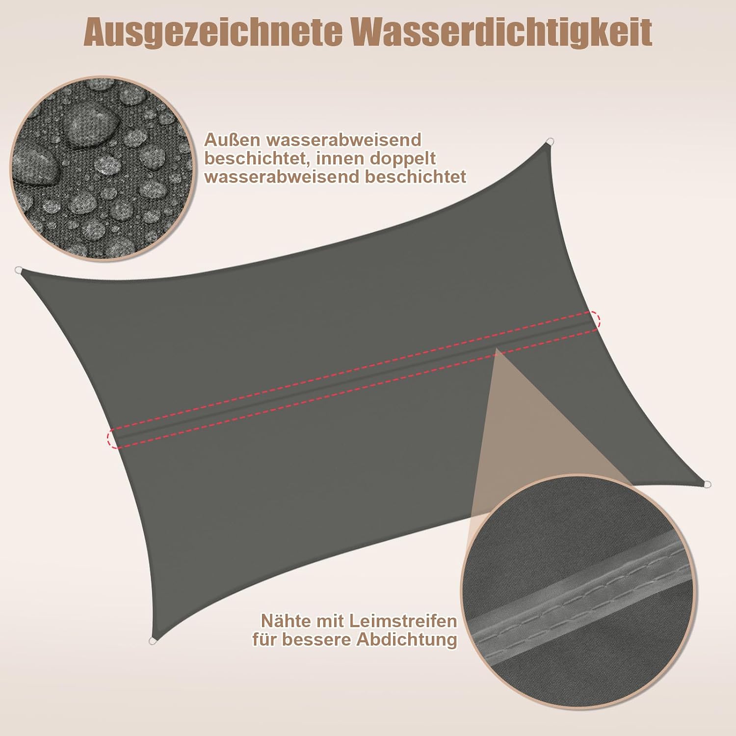 Detalle 2 de WOLTU PES Sonnensegel 300D Oxfordgewebe – wetterfest, UV-beständig und einfach zu montieren