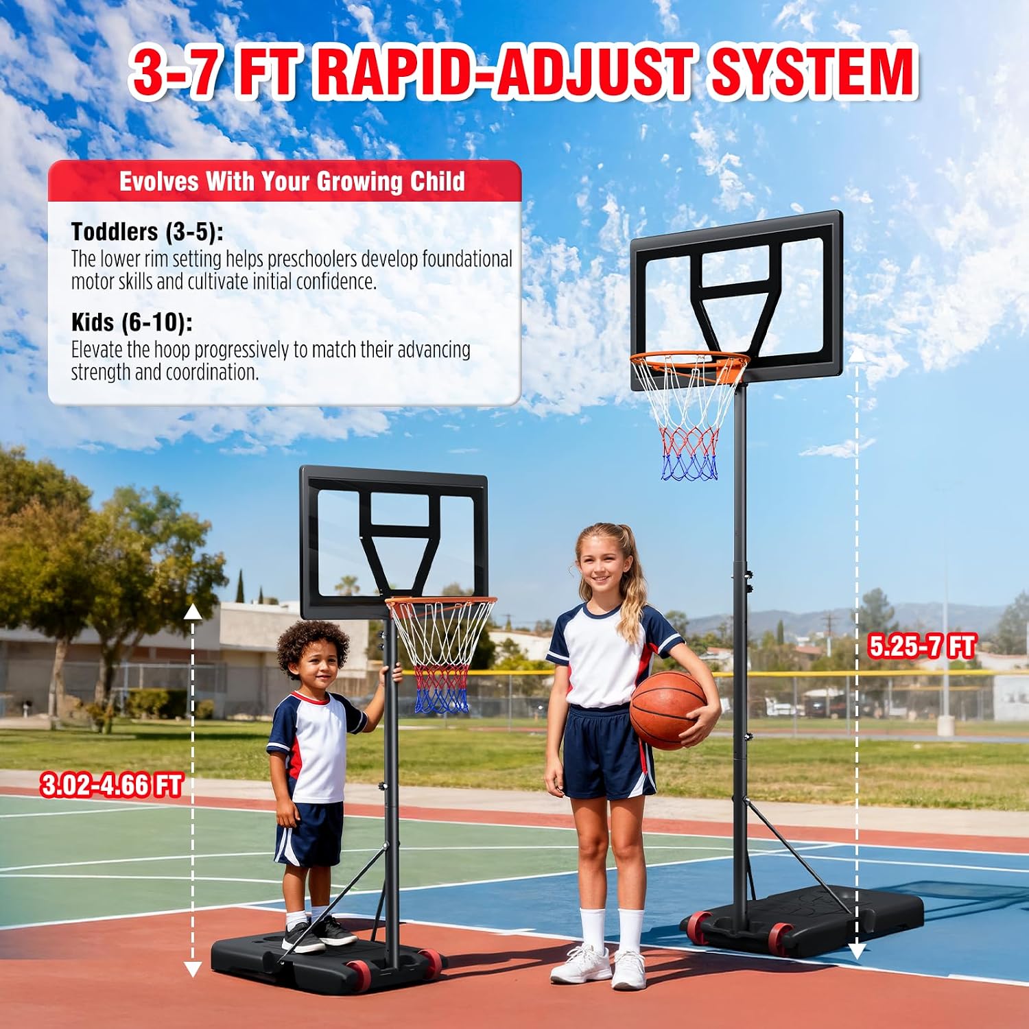 Thumbnail 3 de Yohood Kids Basketball Hoop Portable Adjustable Goal, 3–7 ft