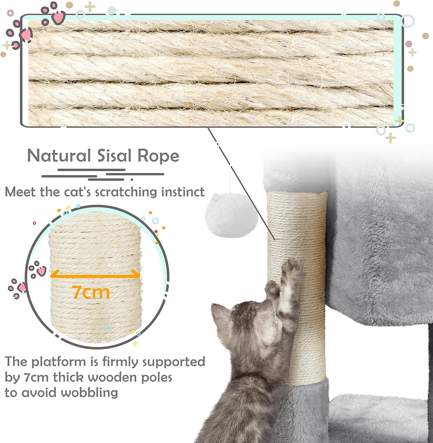 Detalle de Yaheetech 59cm cat scratching post tower