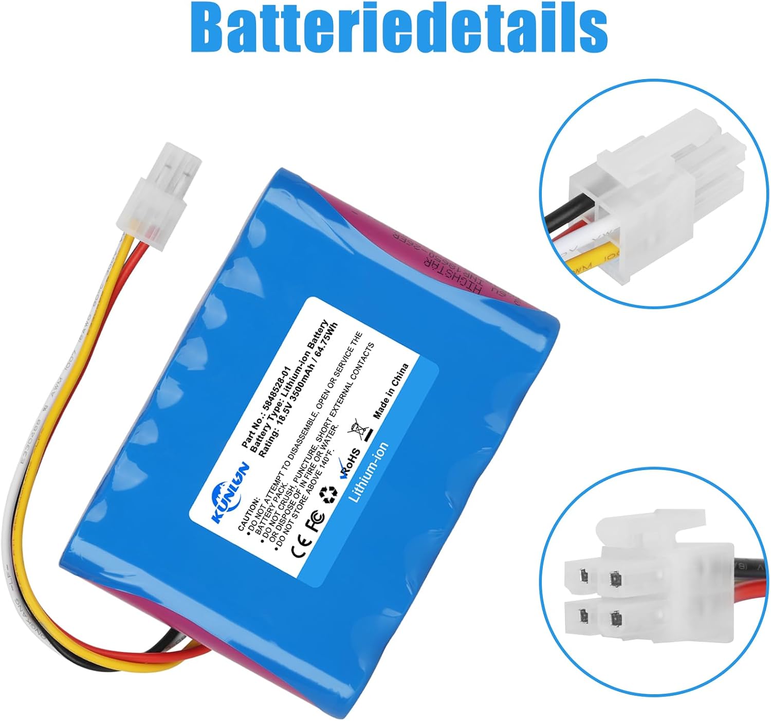 Detalle 2 de KUNLUN 18.5V 3.500 mAh Ersatzakku für Mähroboter