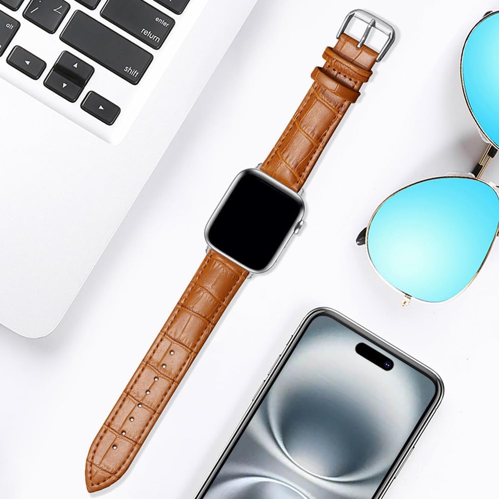 Thumbnail 4 de SZYXMY Leather Apple Watch Bands (49mm–38mm) Alligator-Embossed Leather Replacement Straps