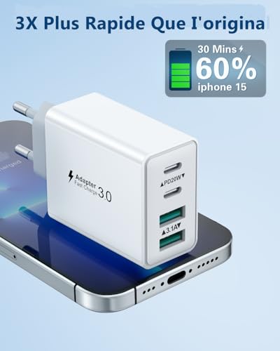 Thumbnail 2 de LumFocus Chargeur USB-C 40W à 4 ports – PD/QC 3.1A, Multi-prise rapide