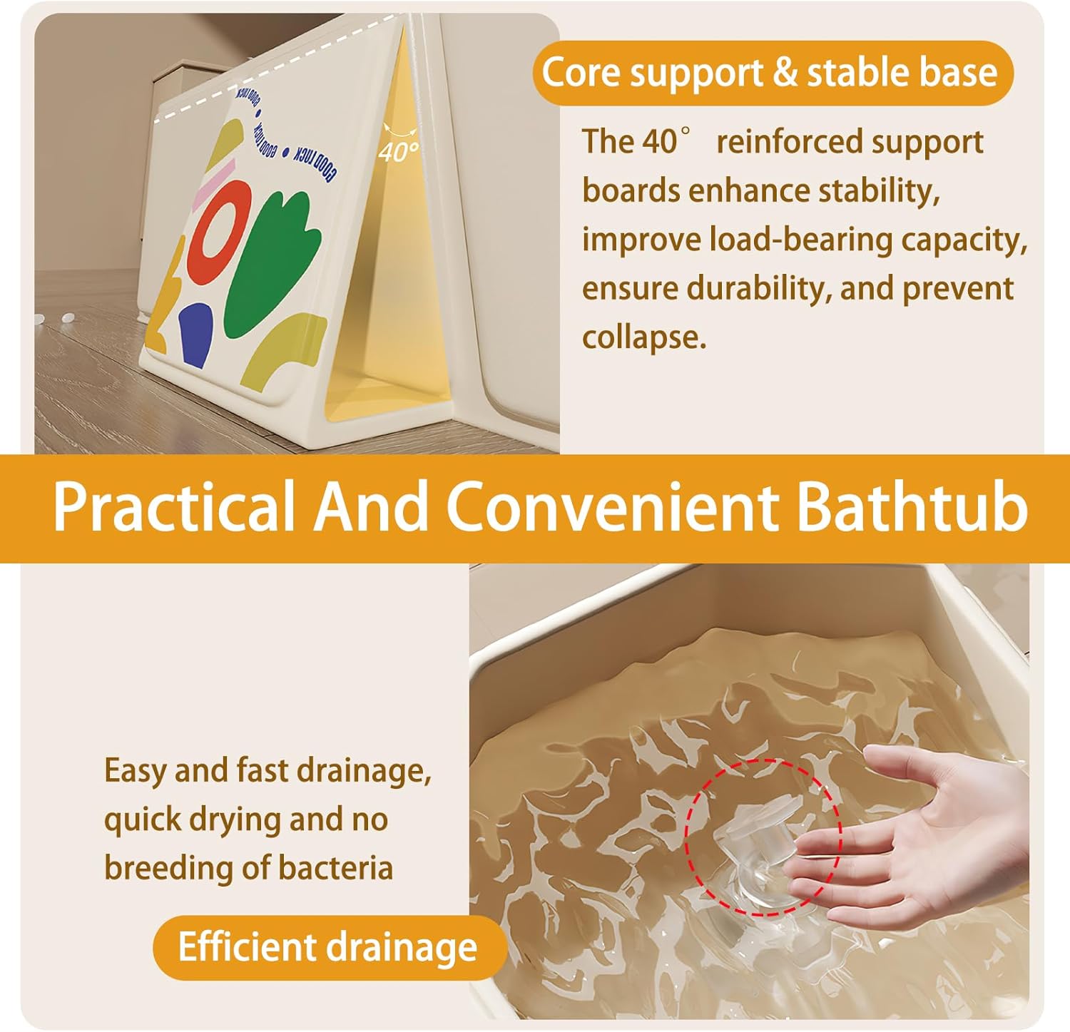 Thumbnail 4 de Vasca da bagno pieghevole per bambini 0-8 anni beige con tappo di scarico