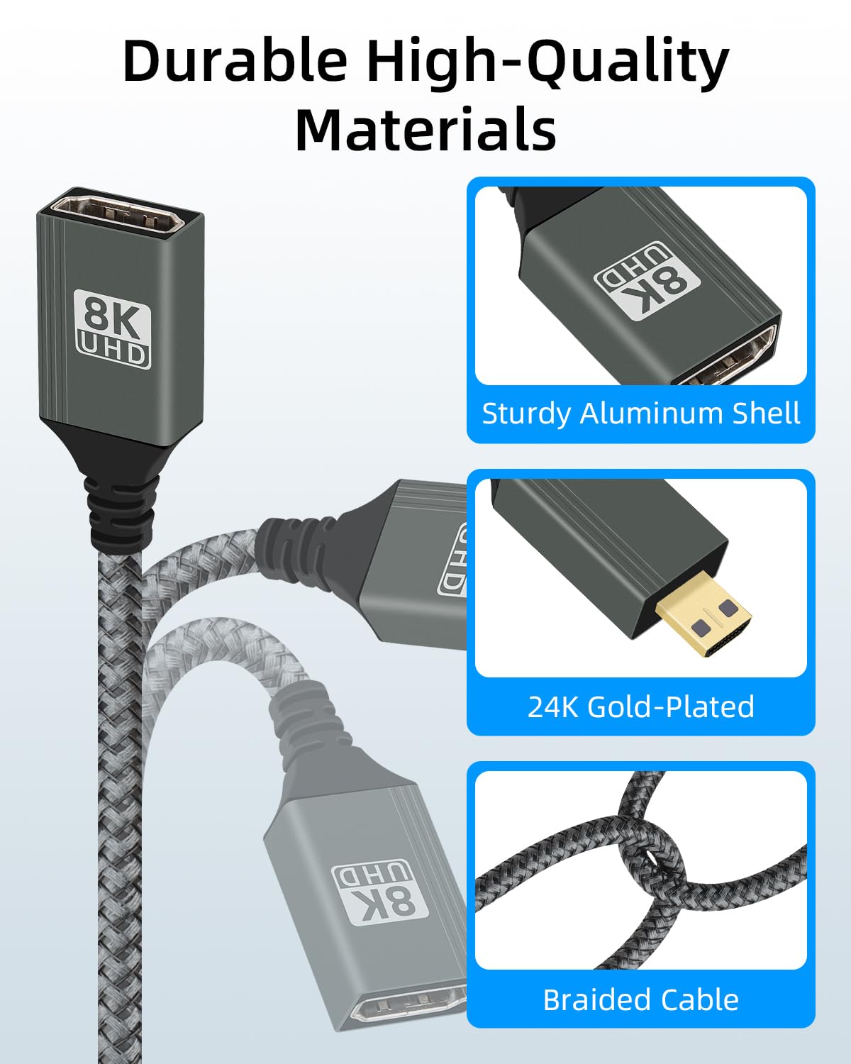Detalle de RIIEYOCA 8K HDTV 2.1 90° Micro HDTV Adapter Cable (15cm) – Male to Female