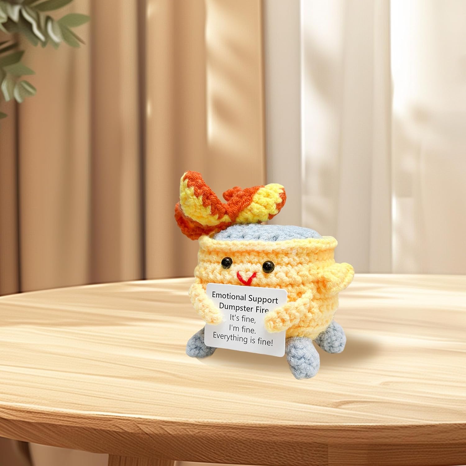 Detalle de KivTovMo Crochet Emotional Support Dumpster Fire — Yellow