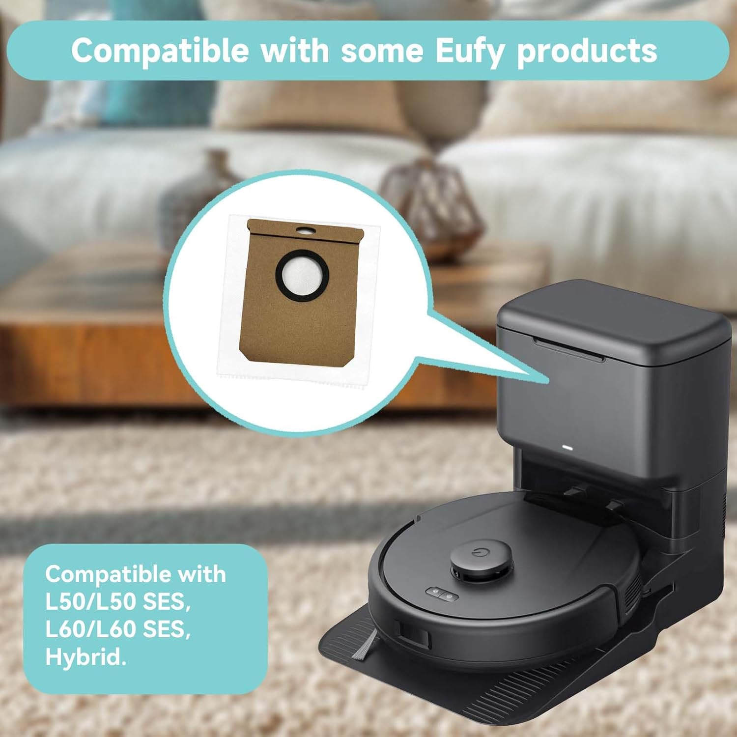 Detalle de WAIKAS 6 Pack L60 Dust Bags for Eufy L60 Hybrid and L50 SES Robot Vacuum Cleaner