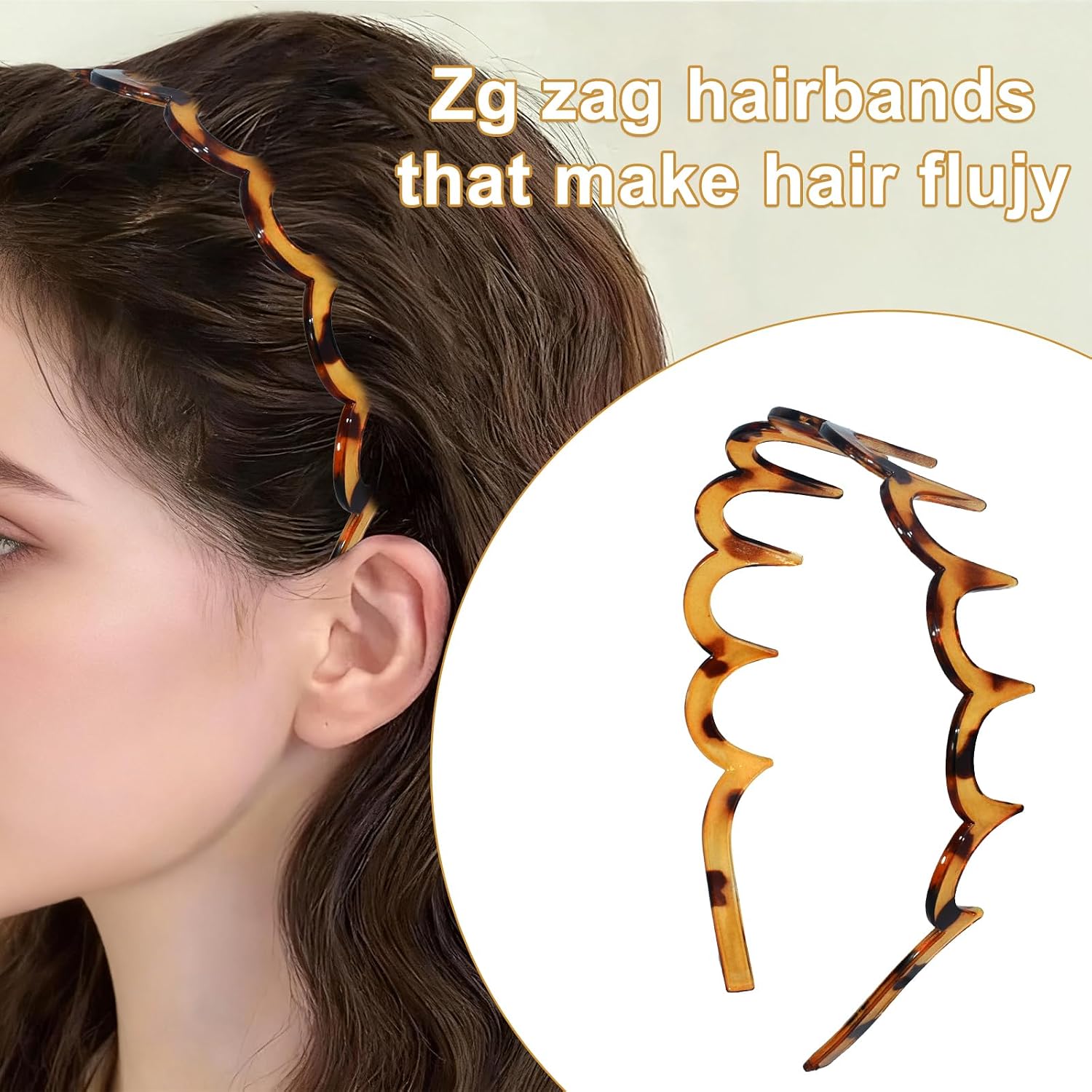Detalle 2 de TOSEFES 2026 Zigzag Headbands, 2-Pack U-Shaped Comb, Black & Tortoise