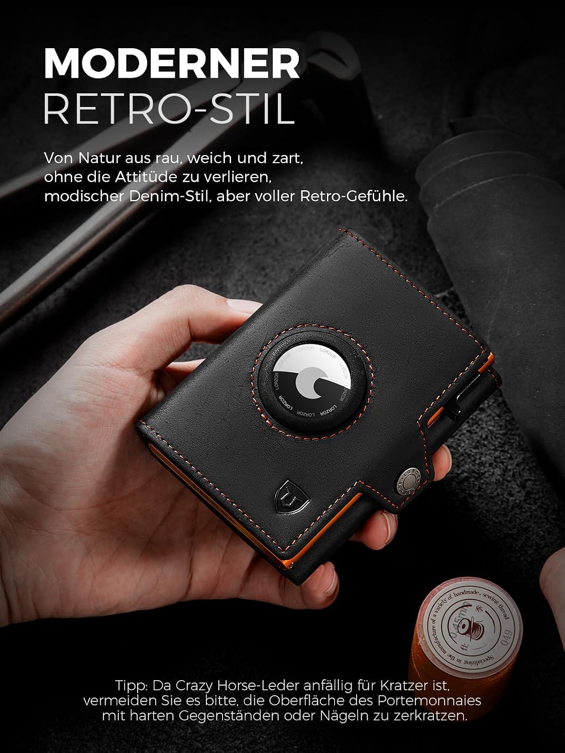 Detalle 1 de LORZOR Slim Wallet AirTag RFID Schutz