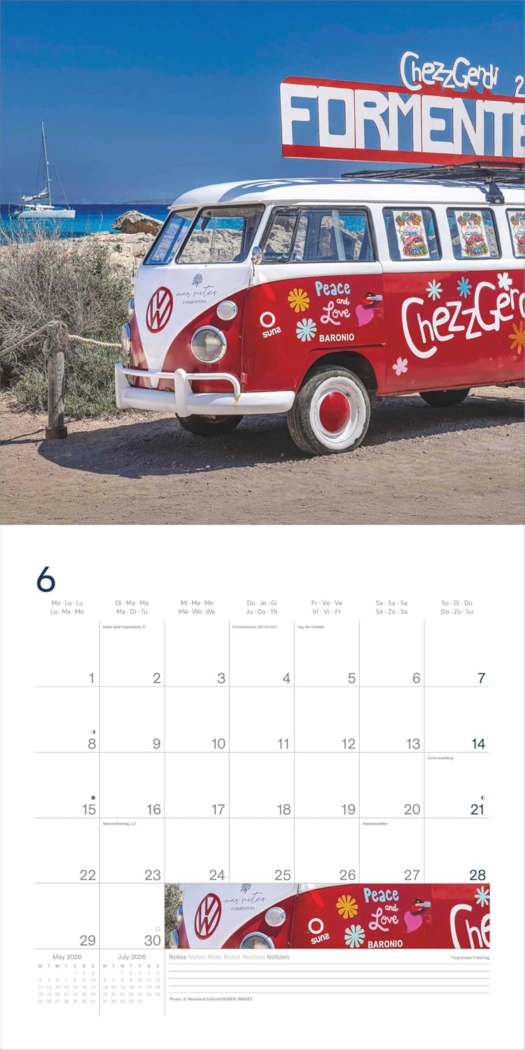 Detalle de Volkswagen Bulli Kalender 2026 – 30 × 30 cm, der Klassiker für Bulli-Fans