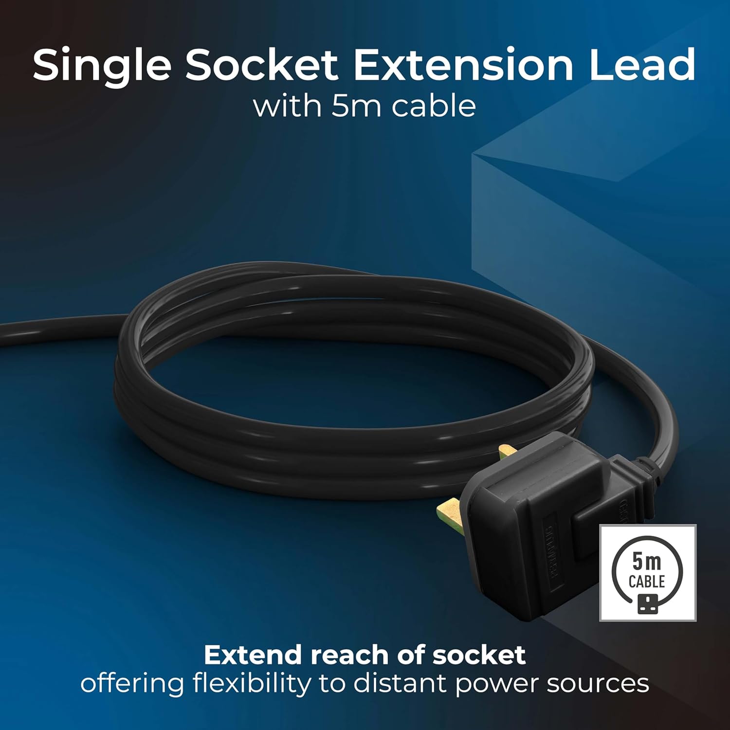 Detalle de Masterplug One Socket Single Extension Lead, 5m – Heavy Duty, Rewireable