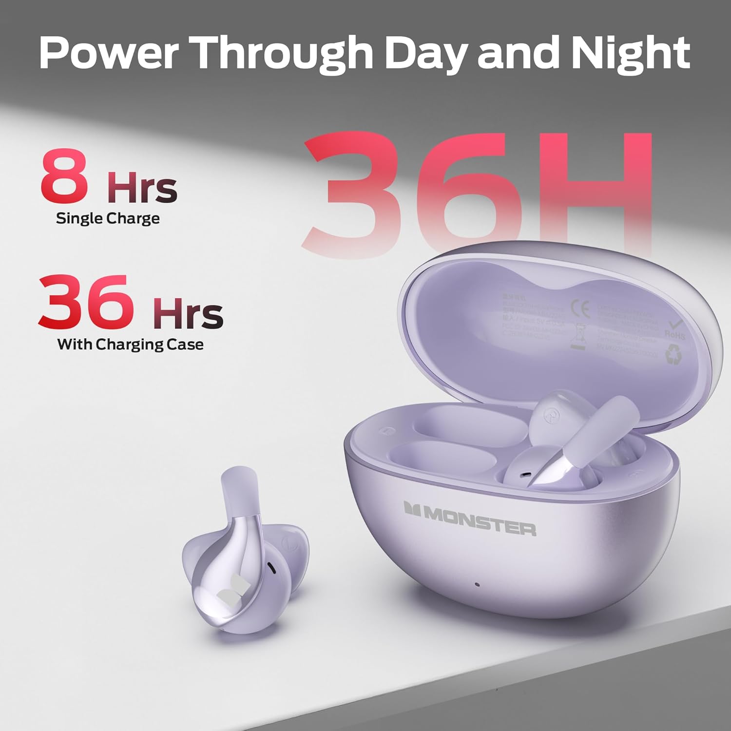 Detalle 2 de Monster Open Ear AC225 Bluetooth 6.0 Clip-On Headphones with ENC Mic (Purple)