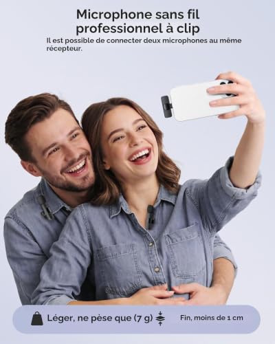 Detalle 2 de KUKIHO 2 Microphones Cravate Sans Fil: kit lavalier Plug‑and‑Play pour iPhone/Android