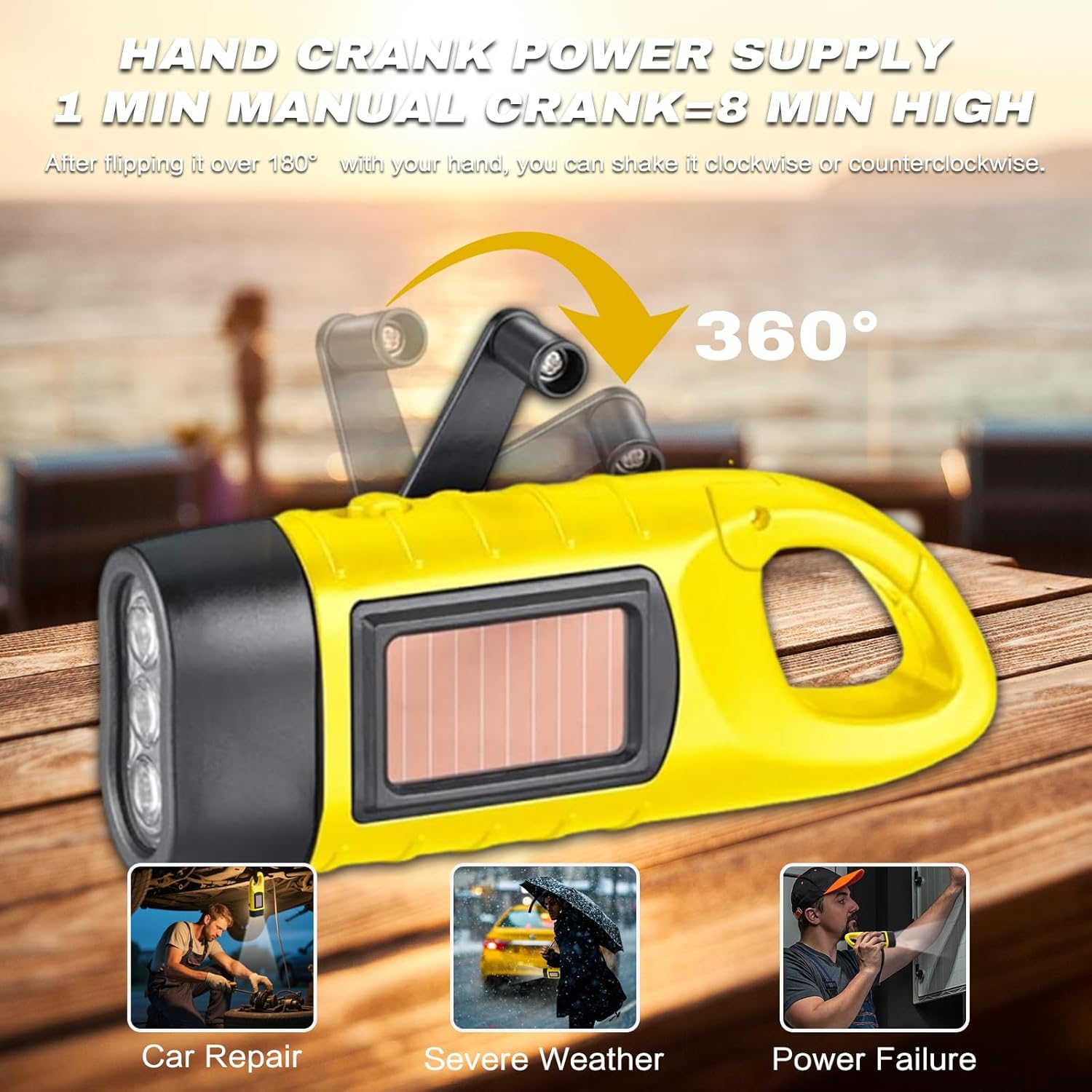 Thumbnail 2 de VINSPIRE Wind Up Torch (Solar LED) – 2-Pack Emergency & Camping Light with Carabiner Hook