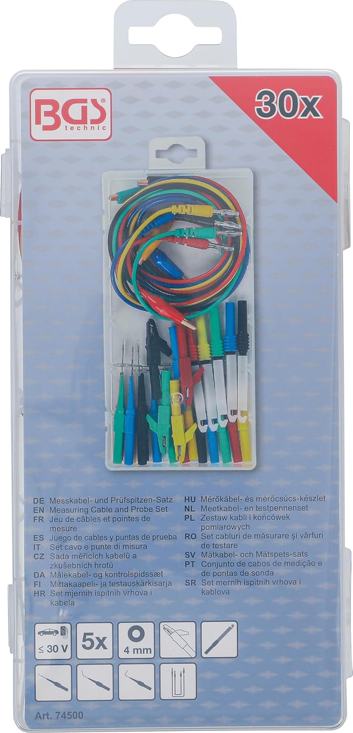 Detalle 1 de BGS 74500 – Jeu de câbles et Pointes de Mesure, 30 pièces