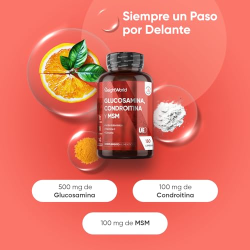 Thumbnail 1 de WeightWorld Glucosamina, Condroitina y MSM con Ácido Hialurónico, Vitamina C y Cúrcuma (180 cápsulas)