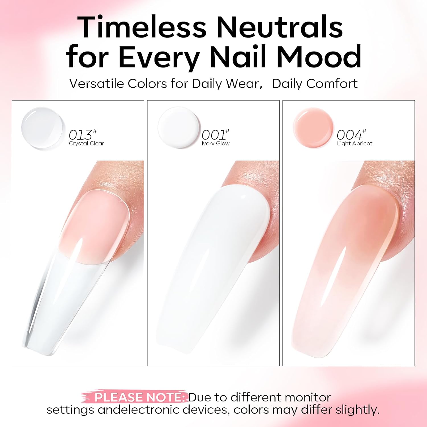 Detalle de Modelones Poly Gel Nail Kit: 3 Colors Clear, White & Apricot with Slip Solution and Dual Nail Forms