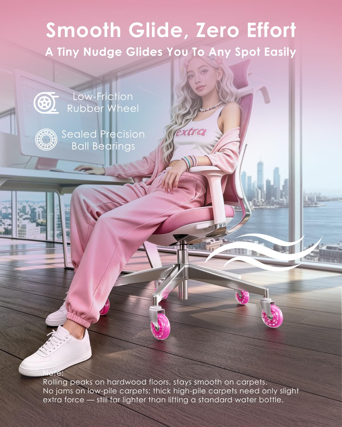 Detalle de RidRed OCW-001-Pink Office Chair Casters, Pink Polyurethane, 5-Pack