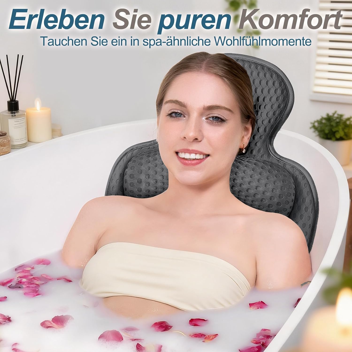 Thumbnail 2 de Badewannenkissen für Kopf, Nacken und Rücken – 54 Saugnäpfe, 3D Air Mesh Grau