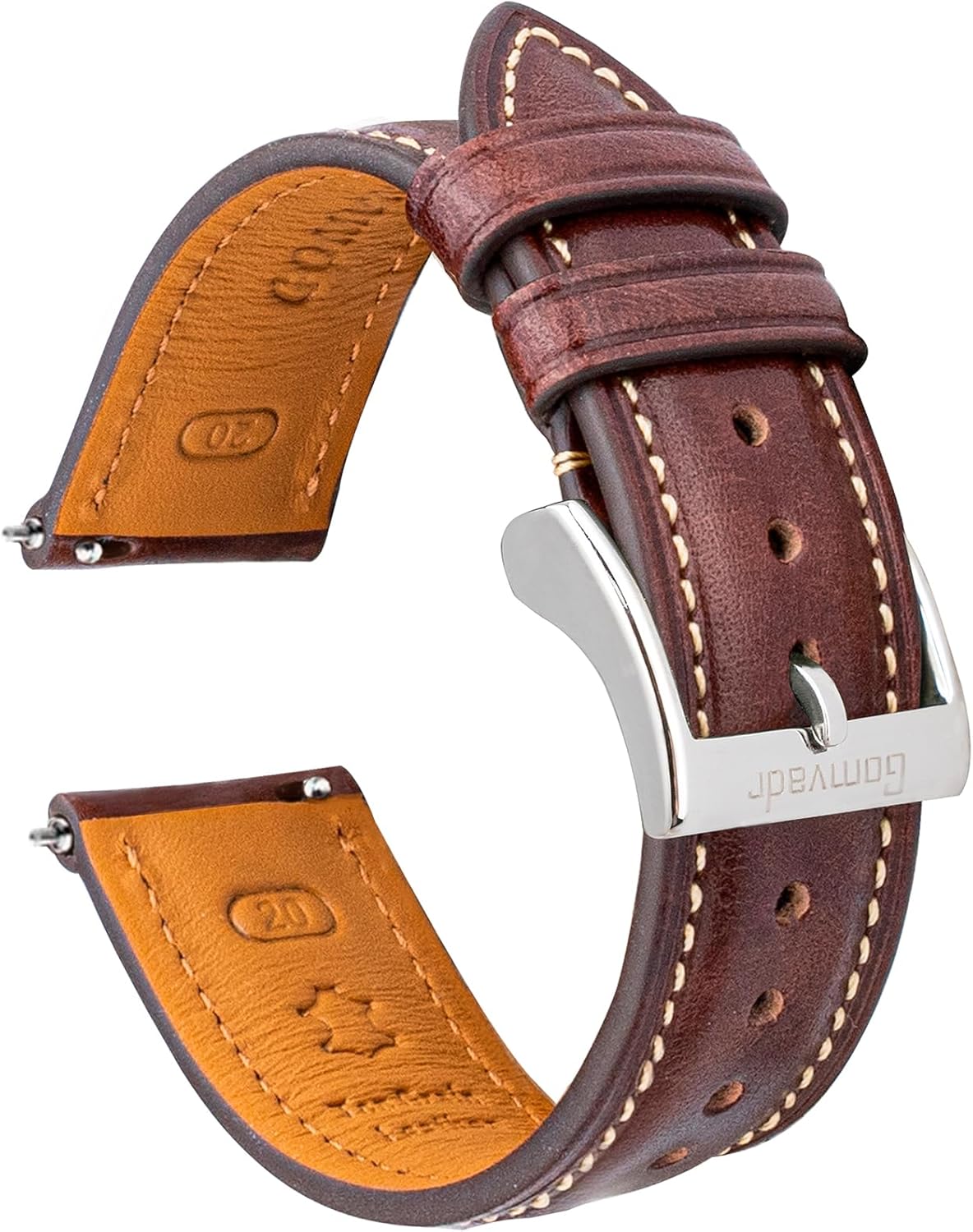 Detalle de Gomvadr Quick Release Leder-Uhrenarmband – Zweifarbiges, öl-gegerbtes Lederband 18–22 mm