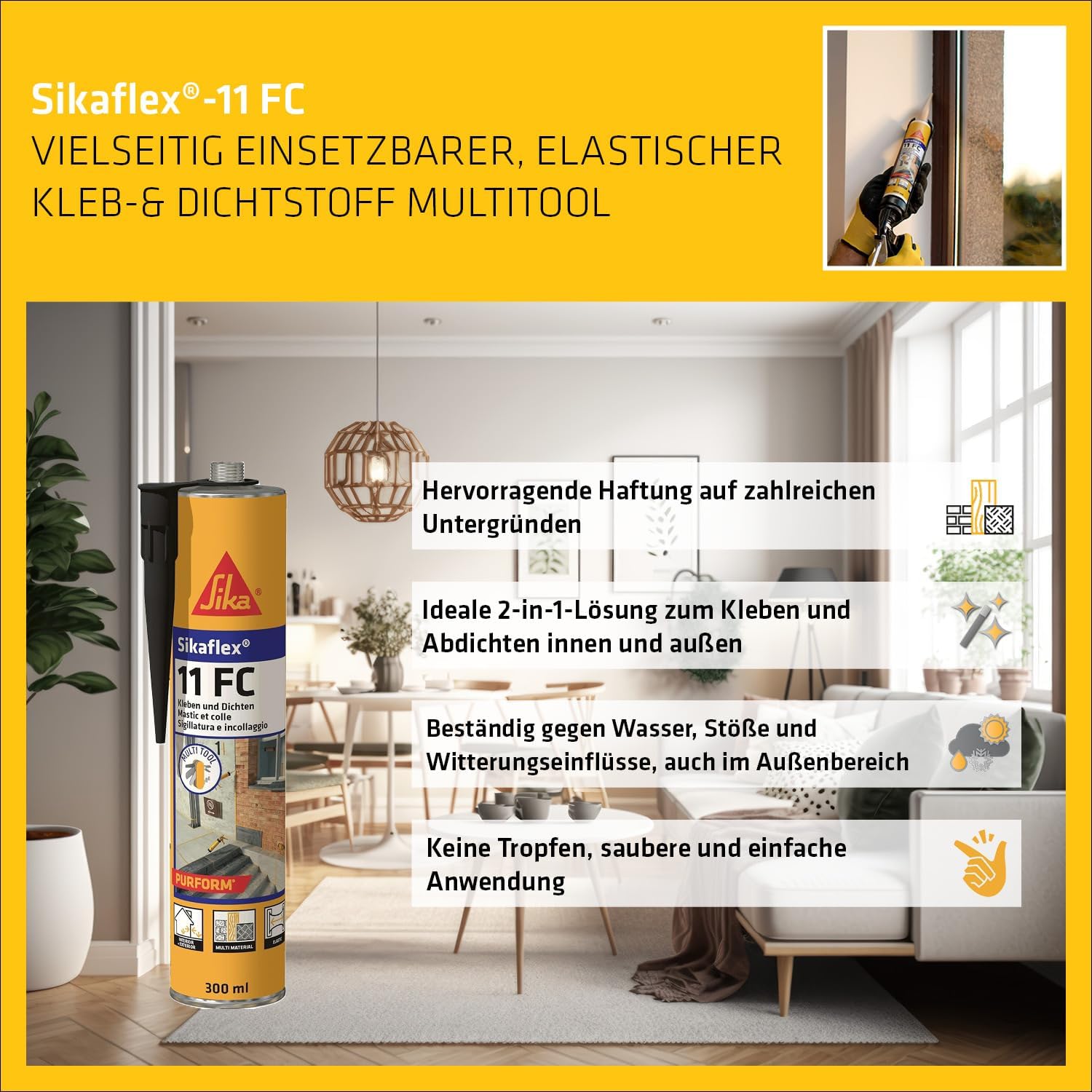 Thumbnail 2 de Sikaflex-11 FC Purform Schwarz – elastischer Kleb- und Dichtstoff 300 ml