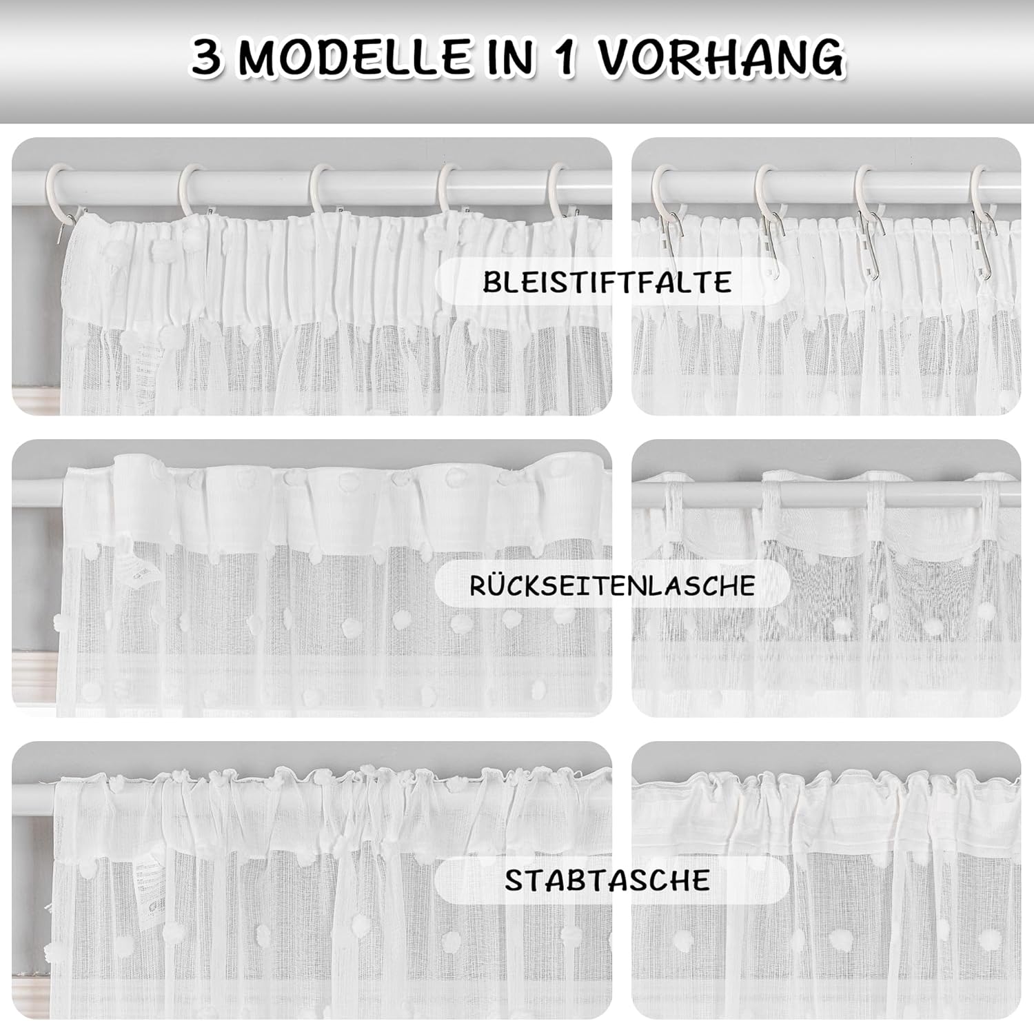 Thumbnail 2 de MYSKY HOME Gardinen mit Kräuselband – halbtransparente Voile Vorhänge für Kinderzimmer & Wohnzimmer, 2er-Set, Weiß